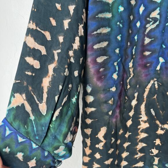 Carter Shibori Silk Abstract Tie Dye Print Long Sleeve Button Up Tunic Blouse L - Picture 7 of 8